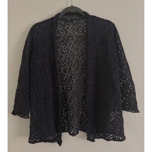 Eileen Fisher Blue Metallic Open Knit Linen Blend Cardigan Shawl XS